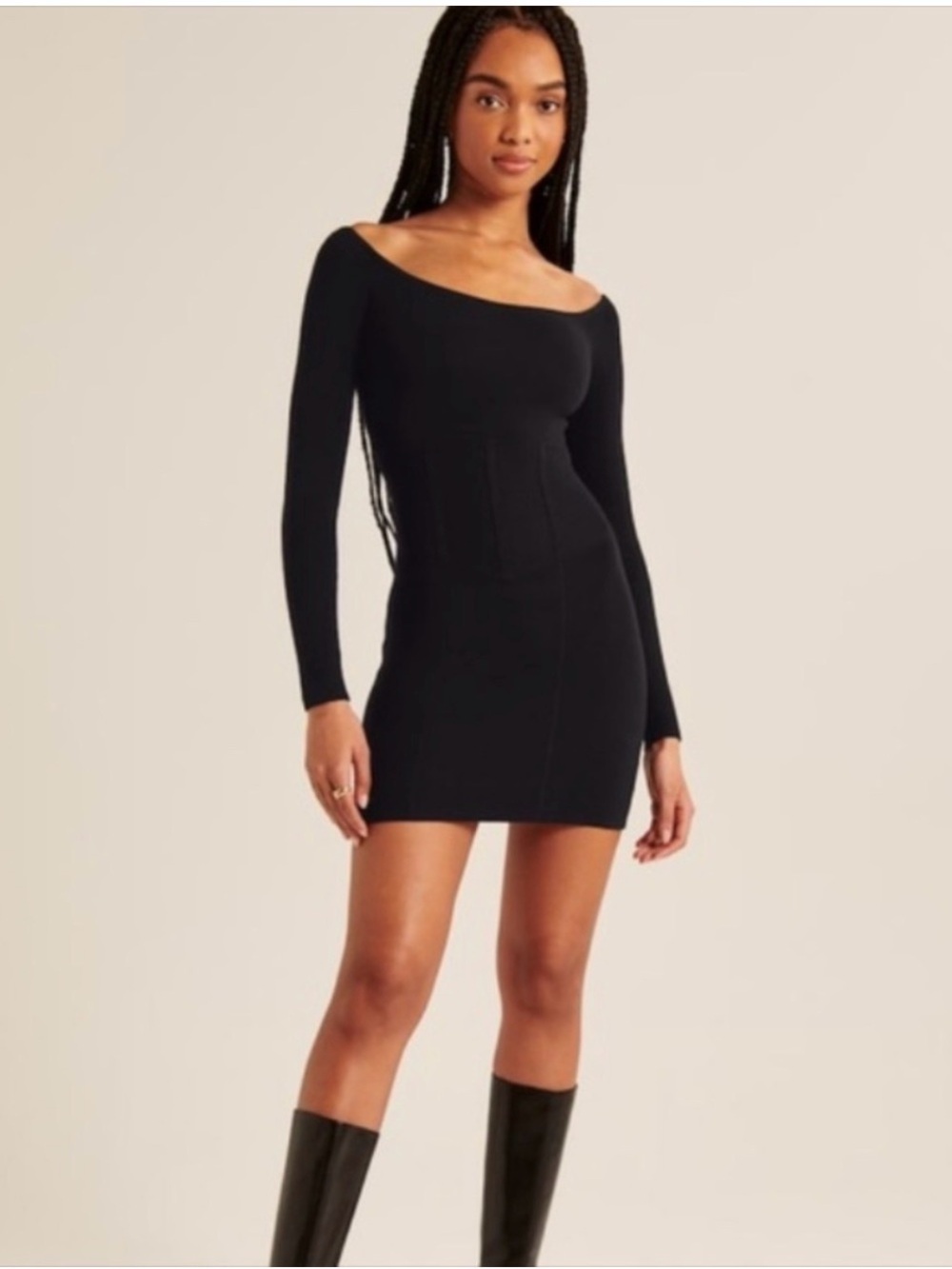 Abercrombie & Fitch Black Off-Shoulder Corset Sweater Mini Dress